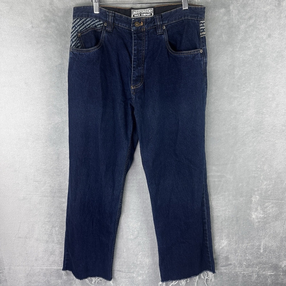Independent Truck Company Jeans Mens 34x28 Dark Wash Logo Skate Raw Hem